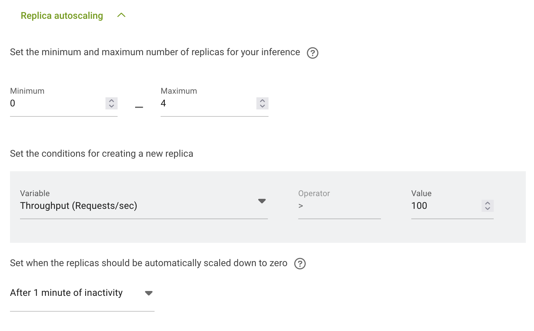 How to create inference workload autoscaled from 0